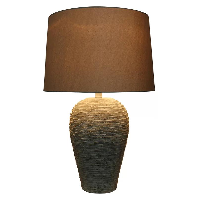 Edison-Inspired Weathered White Resin Table Lamp with Stone Linen Shade