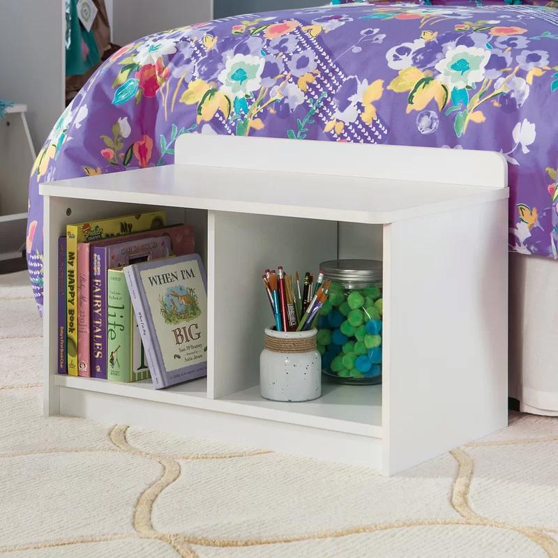 Bright White Laminate Wood Dual-Cube Storage Bench for Kids