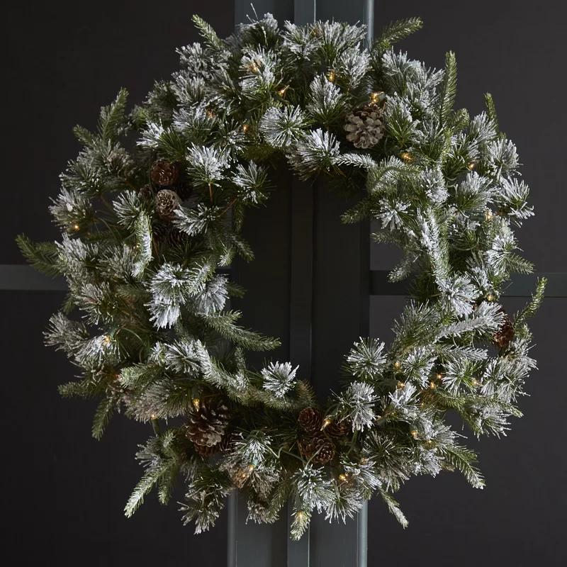 24" Snow-Dusted Pine Cone Lighted Christmas Wreath