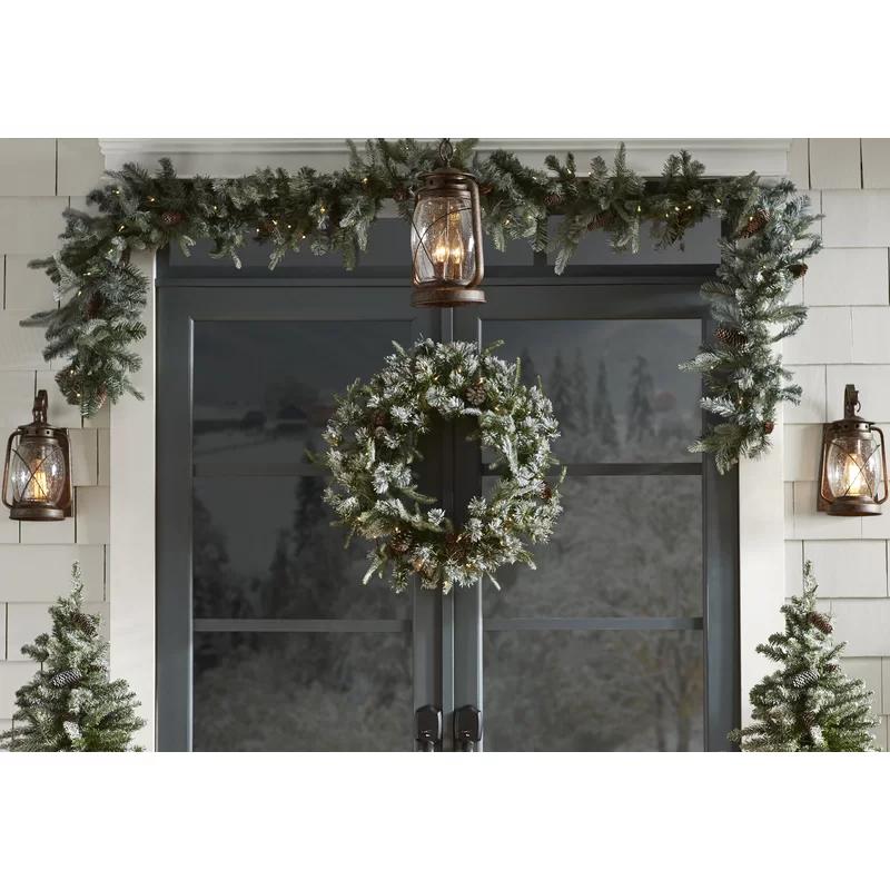 24" Snow-Dusted Pine Cone Lighted Christmas Wreath