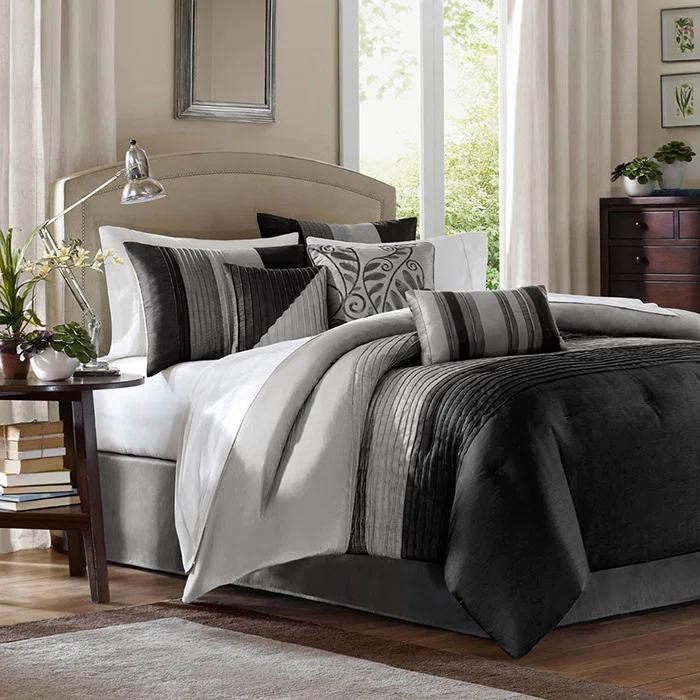 Madison Park Amherst 7 Piece Striped and Pleated Comforter Set & Reviews | Wayfair