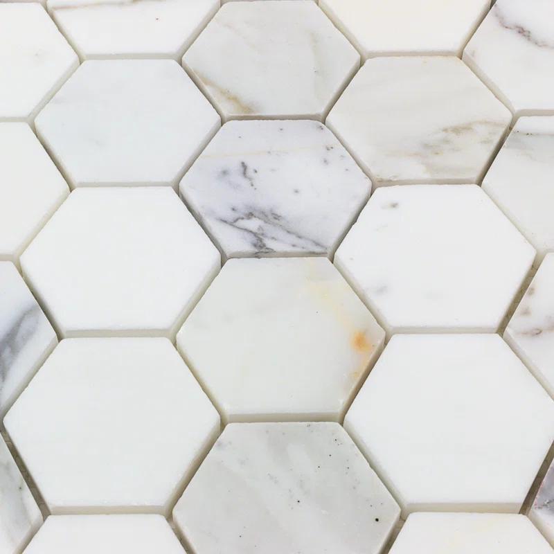 Hexagon Marble Mosaic Tile in White/Gray