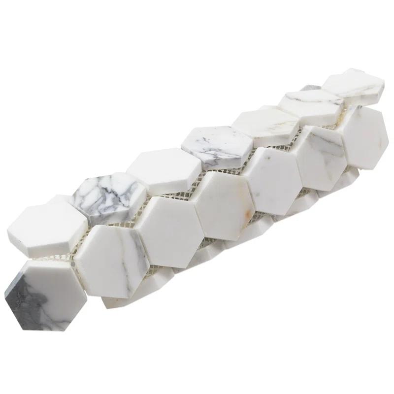 Hexagon Marble Mosaic Tile in White/Gray