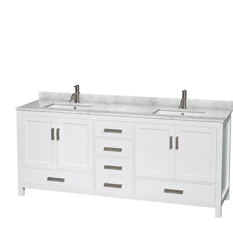 Sheffield 80'' Gray Solid Wood Double Bathroom Vanity with White Marble Top