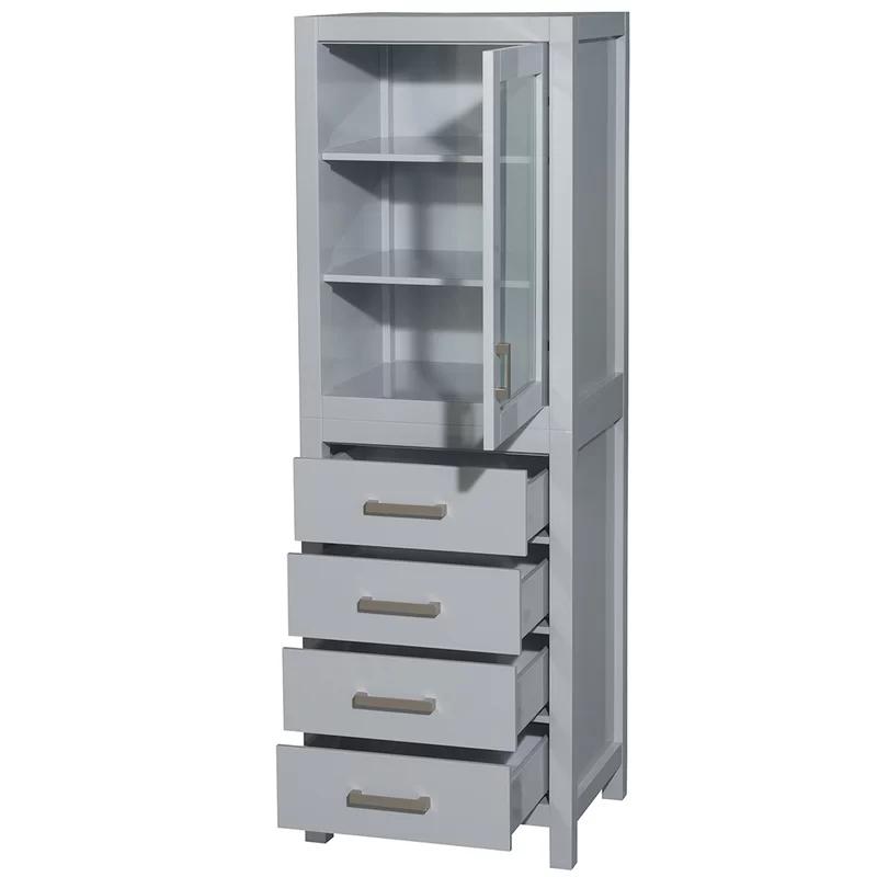 Sheffield 24" Gray Solid Wood Linen Cabinet with Brushed Chrome Trim