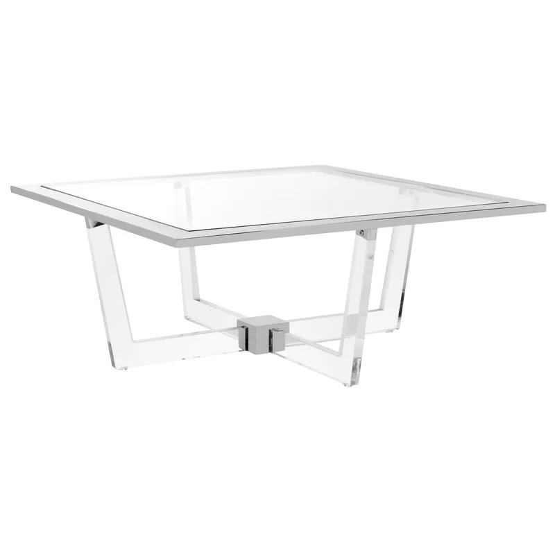 Elysian 39'' Silver Glass & Acrylic Square Coffee Table with Storage