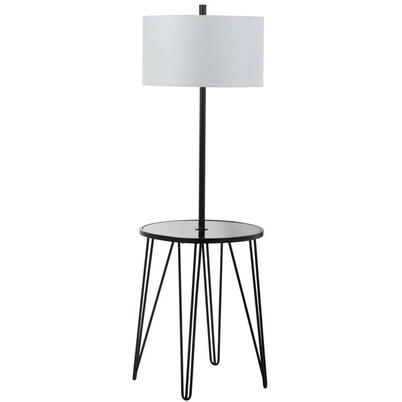 Ciro 58-Inch Black Metal and Glass Floor Lamp Table