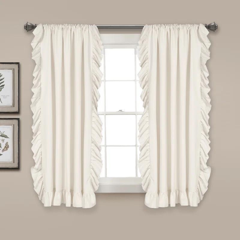 Pure White Ruffled Light-Filtering Cotton Polyester Curtains