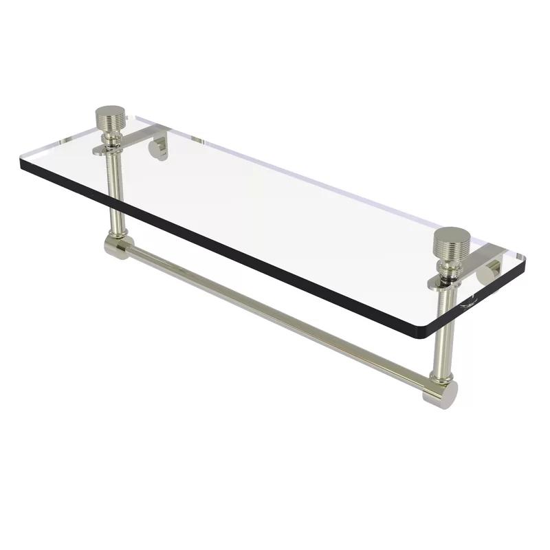 Elegant 16'' Polished Nickel Floating Glass Shelf with Towel Bar