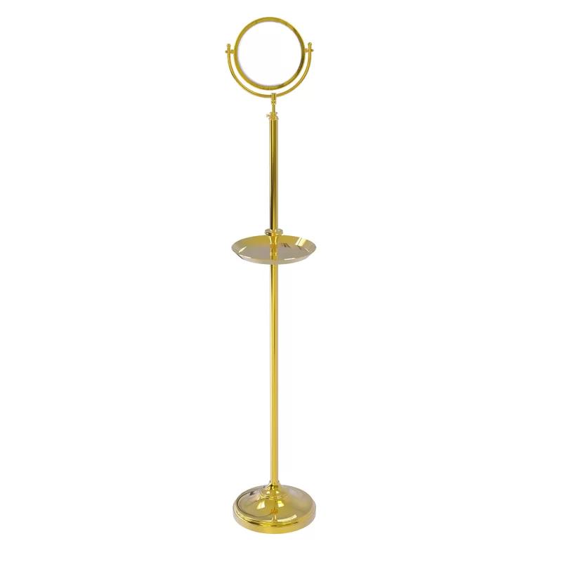 Elegant Polished Brass Floor Standing Vanity Mirror with Tray