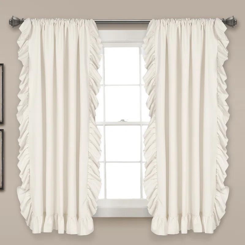 Pure White Ruffled Light-Filtering Cotton Polyester Curtains