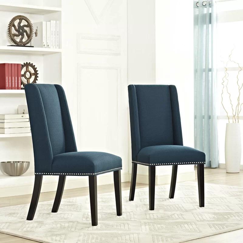 Azure Elegance High-Back Upholstered Wood Side Chair