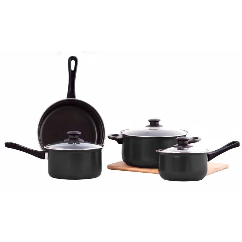 Sleek 7-Piece Black Carbon Steel Non-Stick Cookware Set
