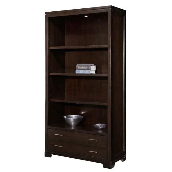 Transitional Mocha Brown Adjustable Wood Bookcase with Cubes
