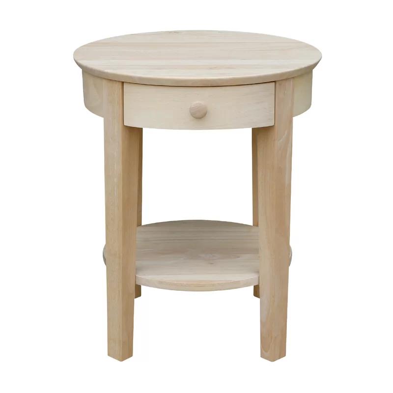 Elegant Solid Parawood Round End Table with Storage