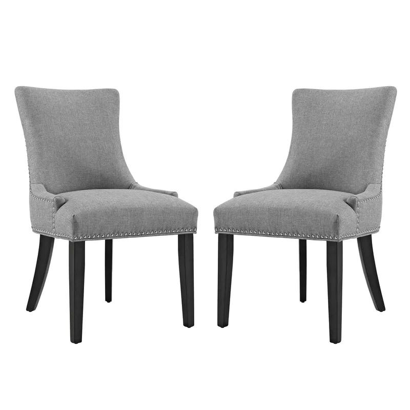 Elegant Parsons Upholstered Side Chair with Nailhead Trim, Light Gray