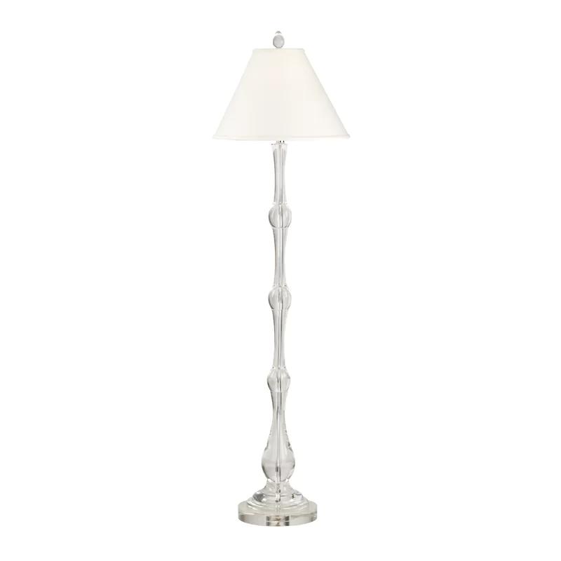 61'' Clear Crystal Candlestick Floor Lamp with Off-White Linen Shade