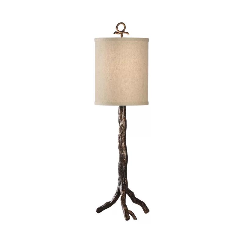 Old Bronze Finish 1-Light Table Lamp with Natural Linen Shade