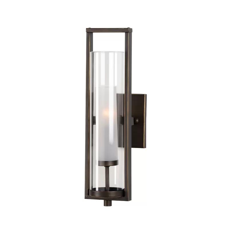 Lancaster Rectangular Bronze Wall Sconce with Clear Frosted Glass