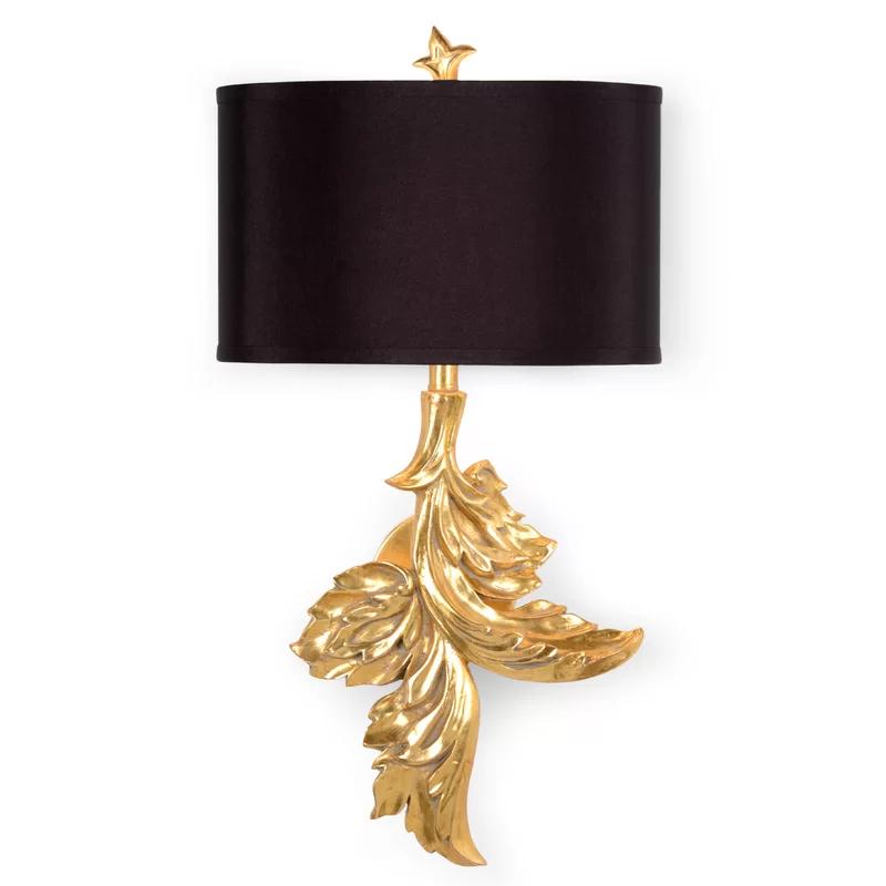 Elegant Gold Leaf and Black Silkette 1-Light Sconce