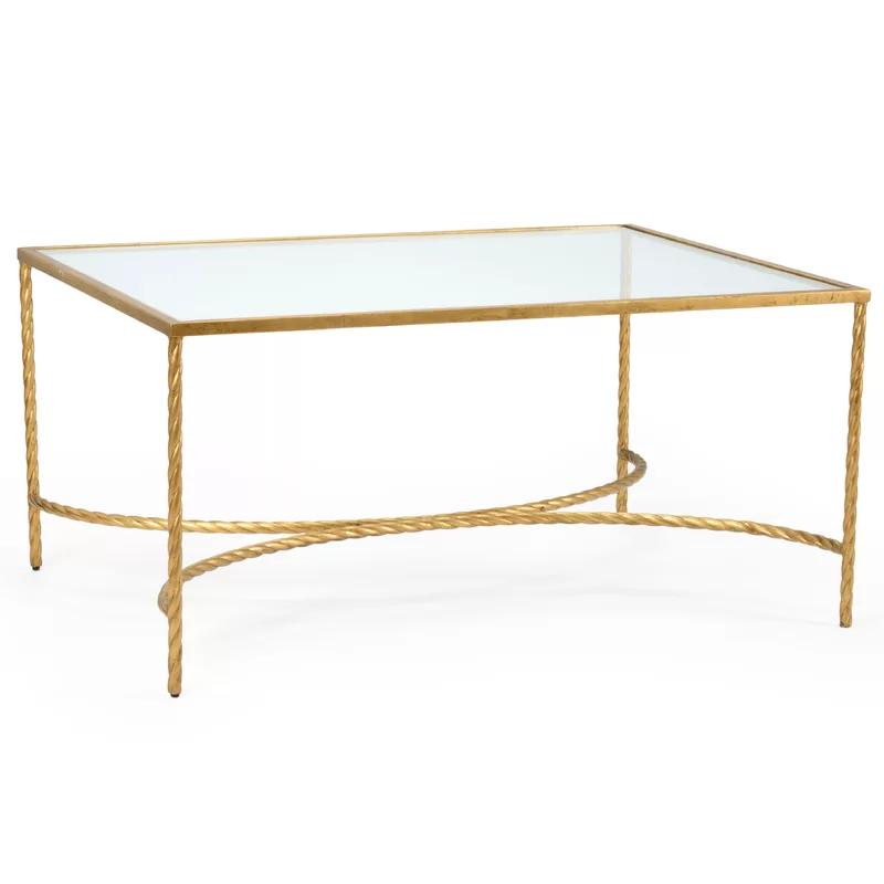 Golden Rope Iron Frame Coffee Table with Clear Glass Top