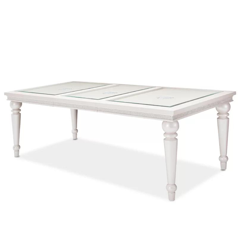 Ivory Extendable Glass Top Dining Table with Wood Accents