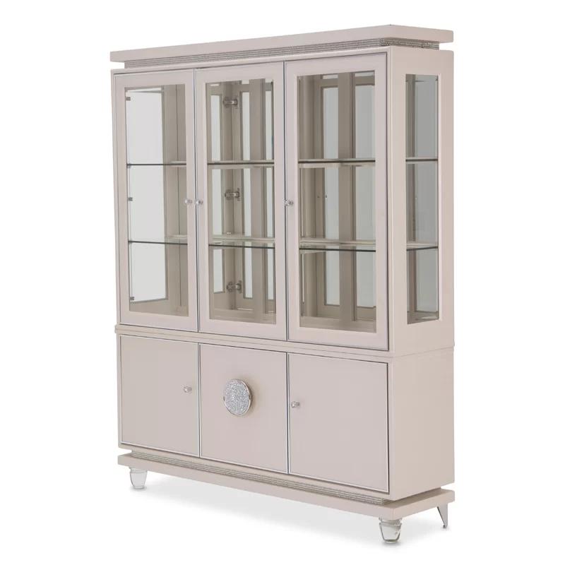Ivory Glimmering Heights Lighted China Cabinet with Crystal Accents