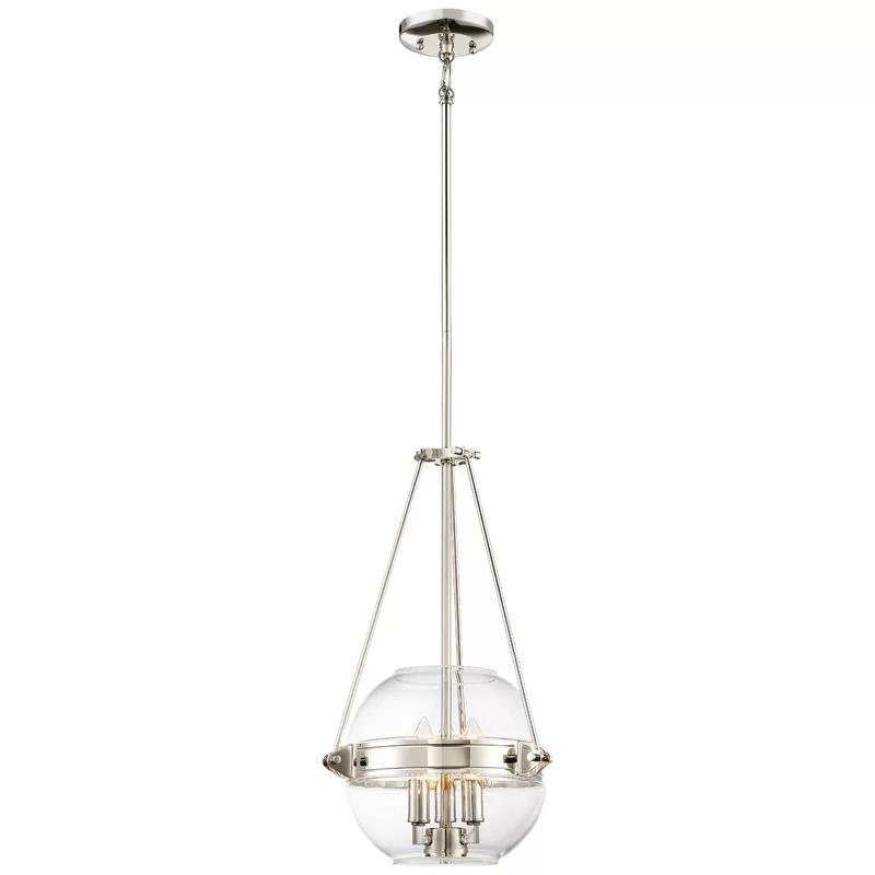 Transitional 3-Light Polished Nickel Pendant with Clear Glass