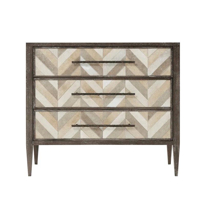 Mesquite Mahogany Herringbone 3-Drawer Accent Chest with Brass Bar Pulls