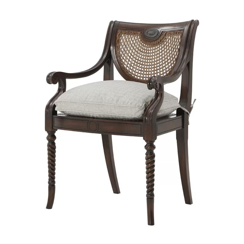 Lady Emily's Handcrafted Acacia & Cane Armchair in Barley Houndstooth