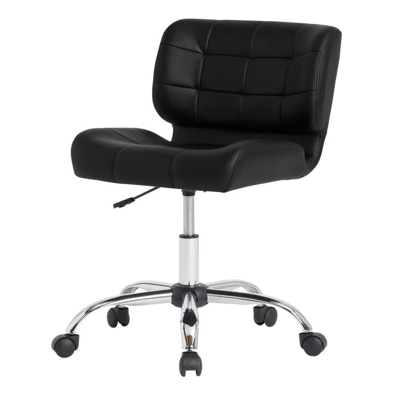 Modern Black Crest Armless Swivel Task Chair in Vinyl and Chrome
