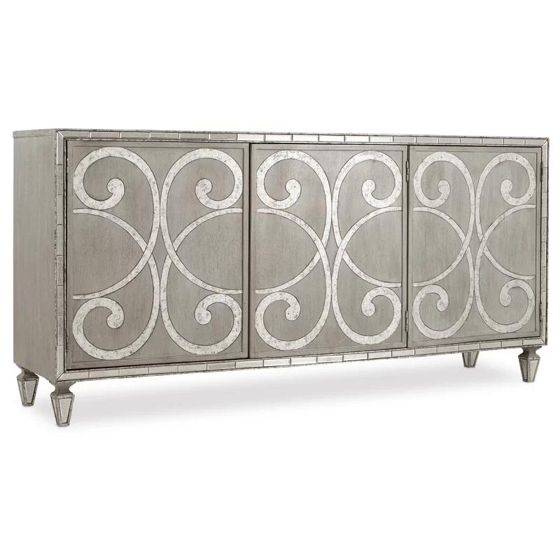 Beige Mirrored Poplar Traditional Media Console