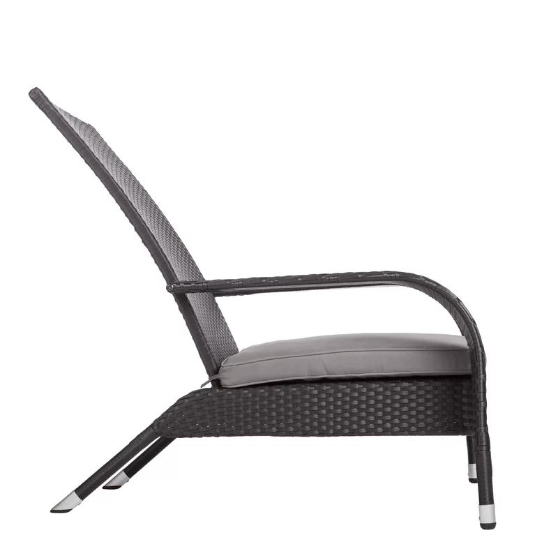 Sleek Black Coconino Resin Wicker Adirondack Chair with Grey Cushion
