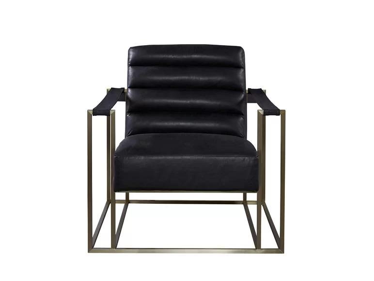 Contemporary Black Glove Leather Metal Frame Accent Chair