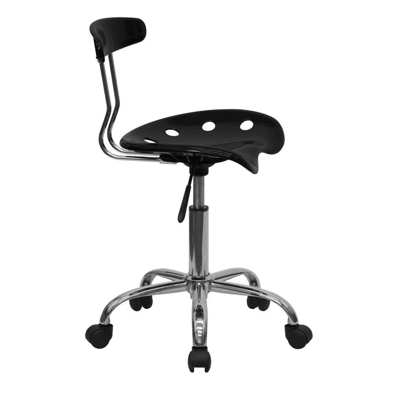 Ergonomic Swivel Black Metal Armless Task Chair with Tractor Seat