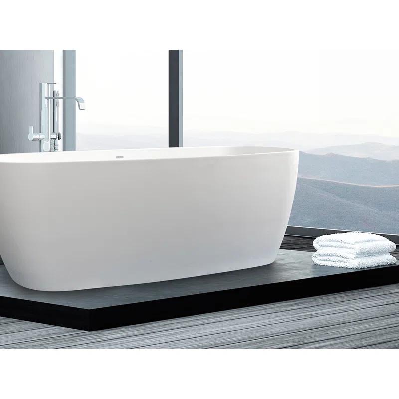 Lunar 71'' x 31.5'' Freestanding Soaking Solid Surface Bathtub
