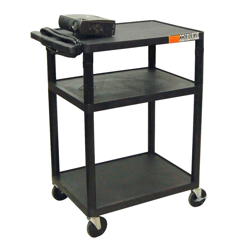 Luxor Modern Black Polyethylene 3-Shelf Presentation Cart with Wheels