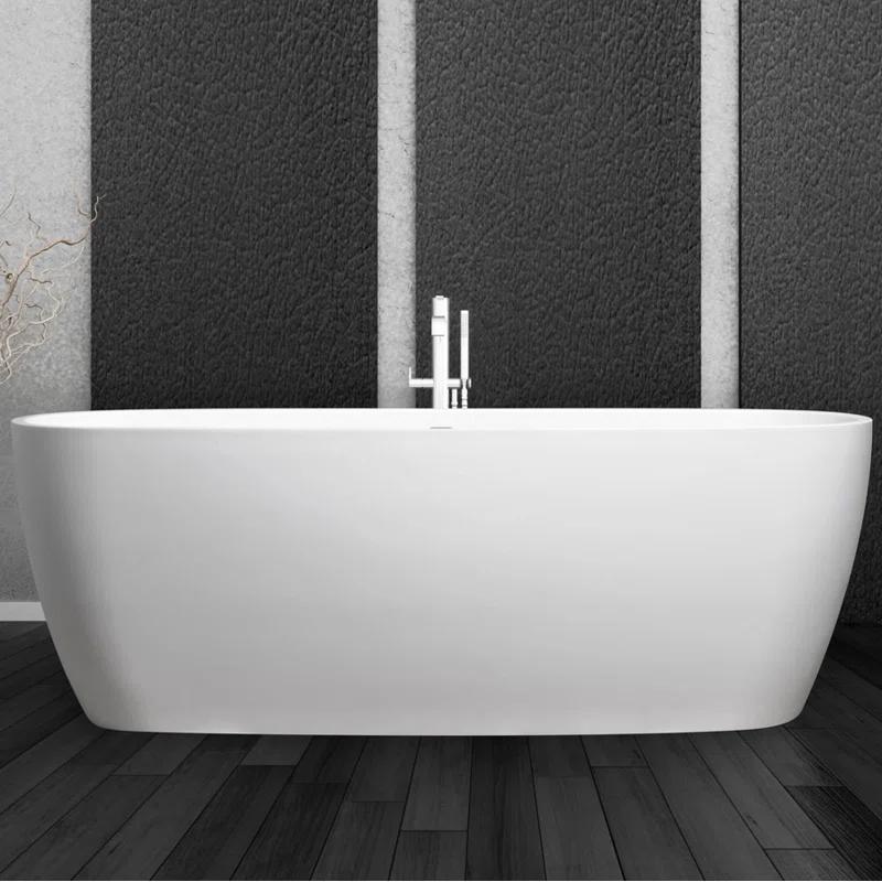 Lunar 71'' x 31.5'' Freestanding Soaking Solid Surface Bathtub