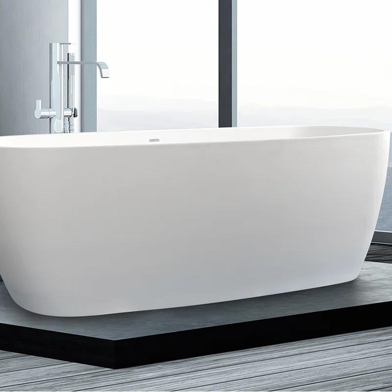 Lunar 71'' x 31.5'' Freestanding Soaking Solid Surface Bathtub