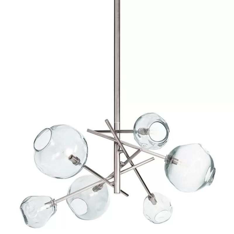 Elegant 6-Light Polished Nickel & Crystal Glass Chandelier