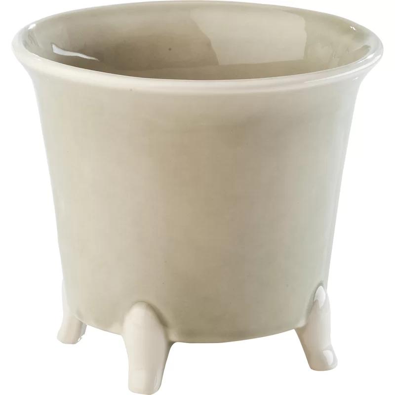 Elegant Footed Grey and White Ceramic Planter, 7" H x 9" W
