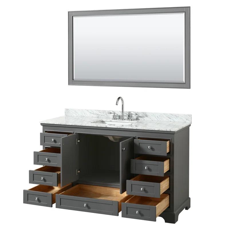Wyndham Collection Deborah 60'' Single Bathroom Vanity with Marble Top with Mirror