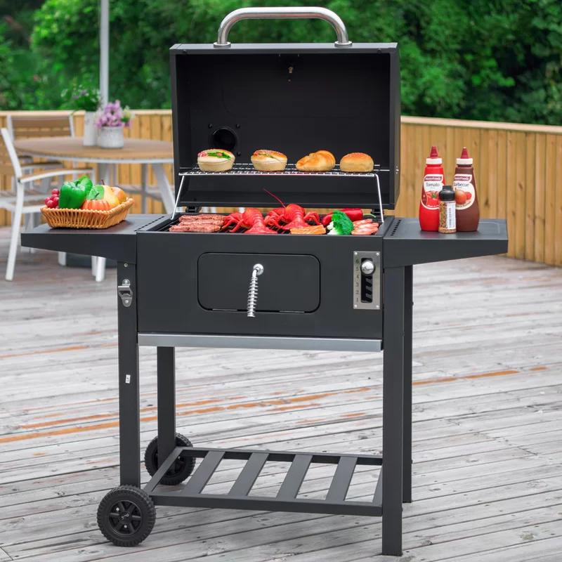 Deluxe 24" Black Charcoal Grill with Adjustable Porcelain Grates