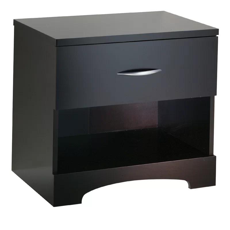 Chocolate Brown 1-Drawer Nightstand with Open Shelf