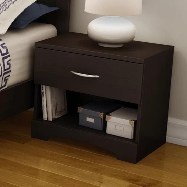 Chocolate Brown 1-Drawer Nightstand with Open Shelf