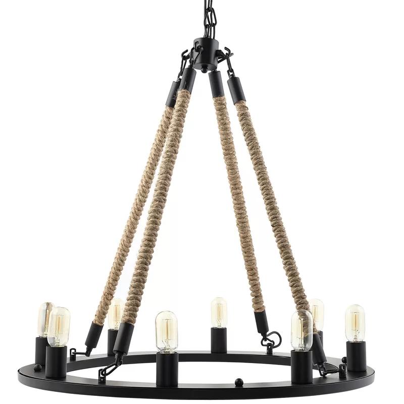 Black Rope and Steel 8-Light Chandelier