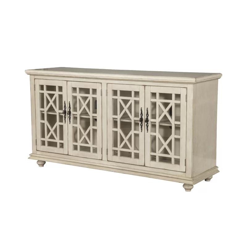 Ahmara Antique White 63'' Traditional Media Console with Cabinet