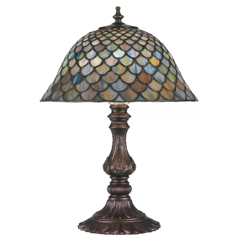 17" Multicolor Stained Glass and Bronze Table Lamp