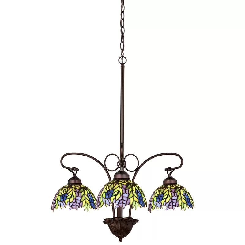 Tiffany Style Bronze 3-Light Stained Glass Chandelier