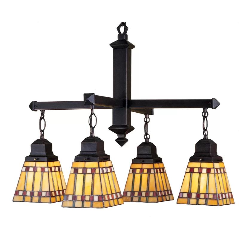 Mahogany Bronze 4-Light Classic Chandelier with Stained Glass Shades